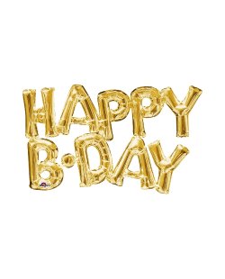 Globo de letras ''Happy B-Day'' en papel metalizado dorado