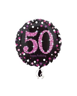 Globos de Cumpleaños 50 Rosa Centelleante - Aluminio 18''