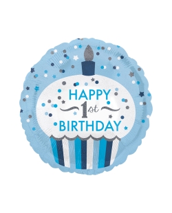 18/43cm1St Birthday Cupcake Boy Holographic