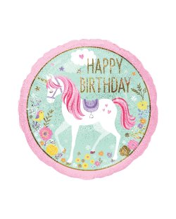 Globo Unicornio Mágico ''Happy Birthday'' - Aluminio 45cm