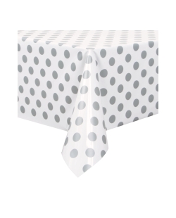 Mantel Puntos Plastico Plata 1,37X2,74m