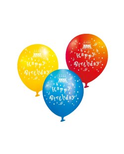 Globos Latex 27,5cm Happy Bday Surtido 