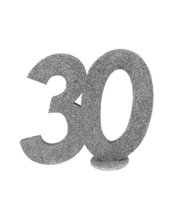 Centro Mesa Plata Brillante Numero 30 11X10cm Poliestireno ***OFERTA DTO NO ACUMULABLE