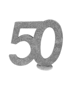 Centro Mesa Plata Brillante Numero 50 11X10cm Poliestireno ***OFERTA DTO NO ACUMULABLE