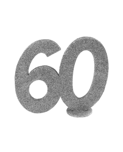 Centro Mesa Plata Brillante Numero 60 11X10cm Poliestireno ***OFERTA DTO NO ACUMULABLE