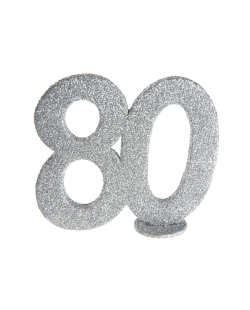 Centro Mesa Plata Brillante Numero 80 11X10cm Poliestireno ***OFERTA DTO NO ACUMULABLE