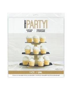 Soporte Pastel Negro Y Oro 3 Pisos Foil/Carton