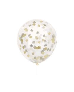 Globos Latex 30,5cm Transparentes +Confeti Foil Oro Y Plata