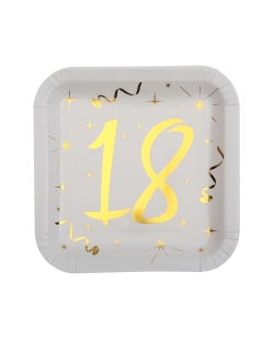 Platos Cuadrado Blanco Numero 18 Oro 23X23cm Carton ***OFERTA DTO NO ACUMULABLE