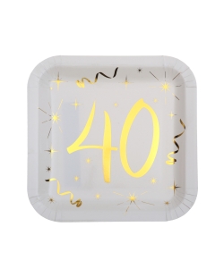 Platos Cuadrado Blanco Numero 40 Oro 23X23cm Carton ***OFERTA DTO NO ACUMULABLE
