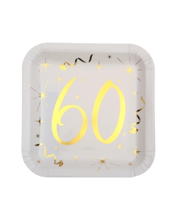 Platos Cuadrado Blanco Numero 60 Oro 23X23cm Carton ***OFERTA DTO NO ACUMULABLE