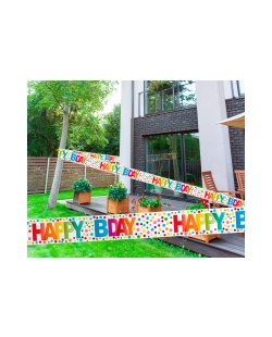 Cinta Advertencia Happy Bday Lunares Plastico 15m