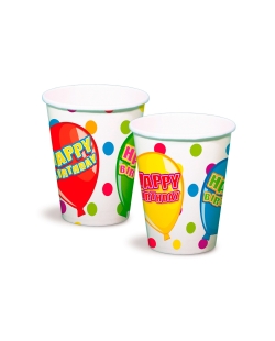 Vasos 250ml Happy Bday Globos