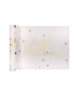 Camino Mesa Happy Bday Blanco 30cm X 5m Tejido No Tejido Poliester ***OFERTA DTO NO ACUMULABLE