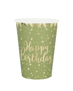 Vasos Happy Bday Verde Oliva 7.8X9.7cm 27cl Carton ***OFERTA DTO NO ACUMULABLE
