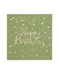 Servilletas Happy Bday Verde Oliva 25X25cm Papel 3 Capas ***OFERTA DTO NO ACUMULABLE