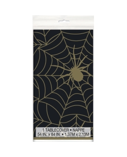 Mantel Plastico Telaraña Negro Y Oro 137 X 213cm