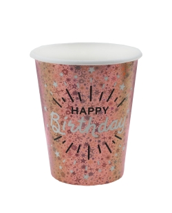 Vasos Happy Bday Rosa Oro 7.8 9.7cm 27cl Carton ***OFERTA DTO NO ACUMULABLE