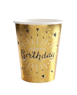 Vasos Happy Bday Dorado 7.8 9.7cm 27cl Carton ***OFERTA DTO NO ACUMULABLE