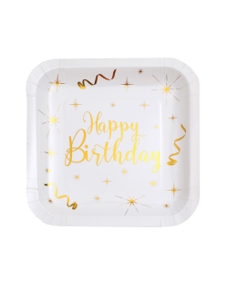 Platos Cuadrados Happy Bday Blanco 23X23cm Carton ***OFERTA DTO NO ACUMULABLE