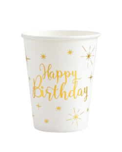 Vasos Happy Bday Blanco 7.8X9.7cm 27cl Carton ***OFERTA DTO NO ACUMULABLE