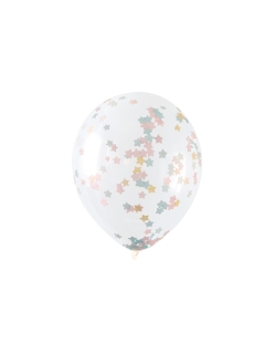 Globos Latex 40cm Transparentes Confeti Estrellas Rosa/Azul/Oro