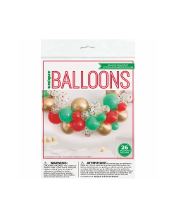 Kit Arco Globos Rojo Verde, Oro Y Confeti