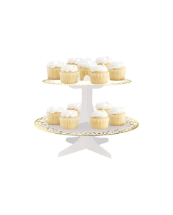 Soporte Pastel Blanco Y Oro 2 Pisos Foil/Carton
