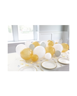 Guirnalda Globos Blanco, Plata Y Oro Y Confeti Foil