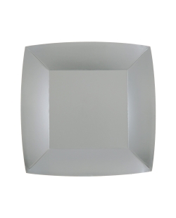 Platos cuadrado grande Plata 23x23cm fibra natural 290gr/m2 ***OFERTA DTO NO ACUMULABLE