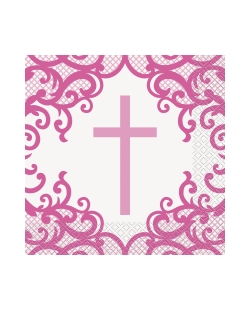 Servilletas 33X33cm Comunion Cruz Rosa