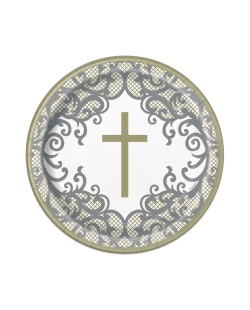 Platos 22,5cm Comunion Cruz Oro