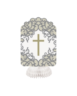 Centro Mesa Comunion Cruz Oro 20 X 32cm