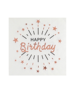 Servilletas Happy Bday Rosa Oro 33X33cm Papel 3 Capas ***OFERTA DTO NO ACUMULABLE