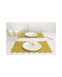 Manteles Individual Borde Ondas Destellos Oro Plastico