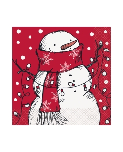 Servilletas 33X33cm Muñeco Nieve Rayas Rojas