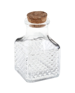 Tarro Cuadrado Relieve Transparente 4X4X7cm Vidrio Y Corcho ***OFERTA DTO NO ACUMULABLE