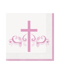 Servilletas 33X33cm Comunion Cruz Rosa