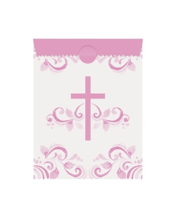 Bolsas Papel Comunion Cruz Rosa 28 X 12,7cm