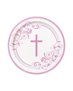 Platos 22,5cm Comunion Cruz Rosa
