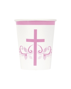 Vasos Papel 266ml Comunion Cruz Rosa
