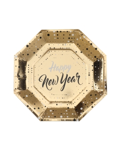 Platos Happy New Year Oro 23X23cm Carton ***OFERTA DTO NO ACUMULABLE