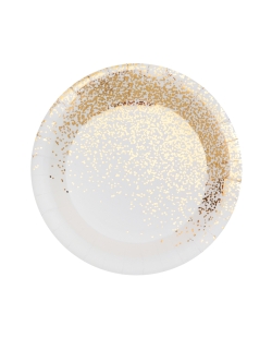 Platos Confeti Oro Blanco 22.5cm Carton ***OFERTA DTO NO ACUMULABLE