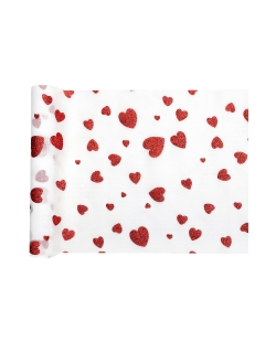Camino Mesa Corazones Rojo 28cm x 3m Gasa Poliester ***OFERTA DTO NO ACUMULABLE