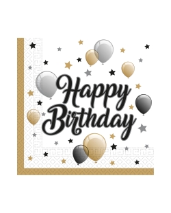 Servilletas 33X33cm Happy Bday Oro/Negro ***OFERTA DTO NO ACUMULABLE