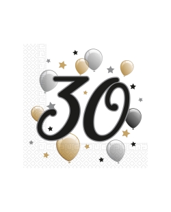 Servilletas 33 x 33cm 30 Años Oro/Negro 2Ply