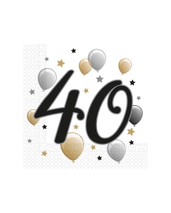 Servilletas 33 x 33cm 40 Años Oro/Negro 2Ply