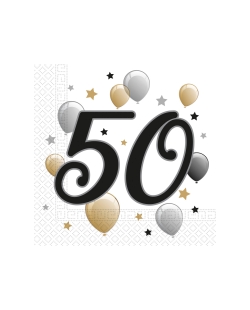 Servilletas 33 x 33cm 50 Años Oro/Negro 2Ply
