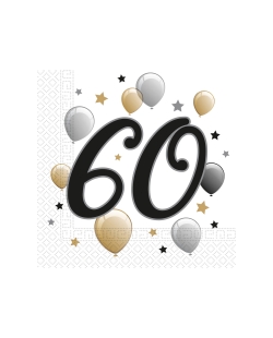 Servilletas 33 x 33cm 60 Años Oro/Negro 2Ply