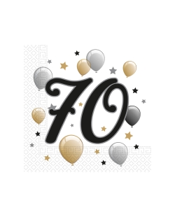 Servilletas 33 x 33cm 70 Años Oro/Negro 2Ply